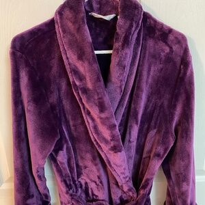 Ladies Plush Long Robe Small Deep Purple